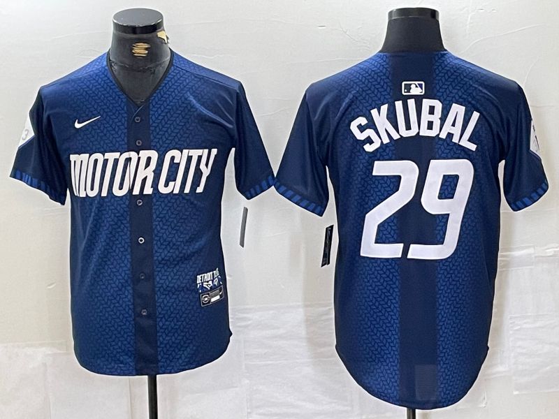 Men Detroit Tigers 29 Skubal Blue City Edition Nike 2024 MLB Jersey style 1